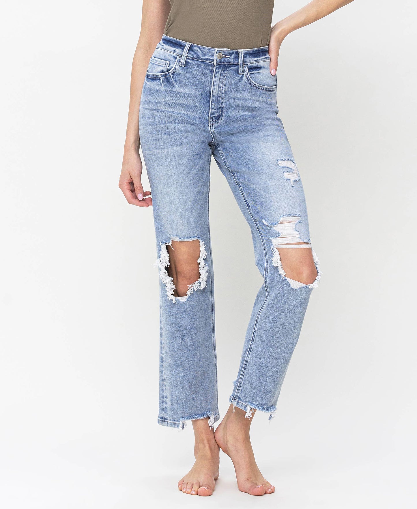 ALYSSA 90'S SUPER HIGH RISE DISTRESSED STRAIGHT JEANS T5933