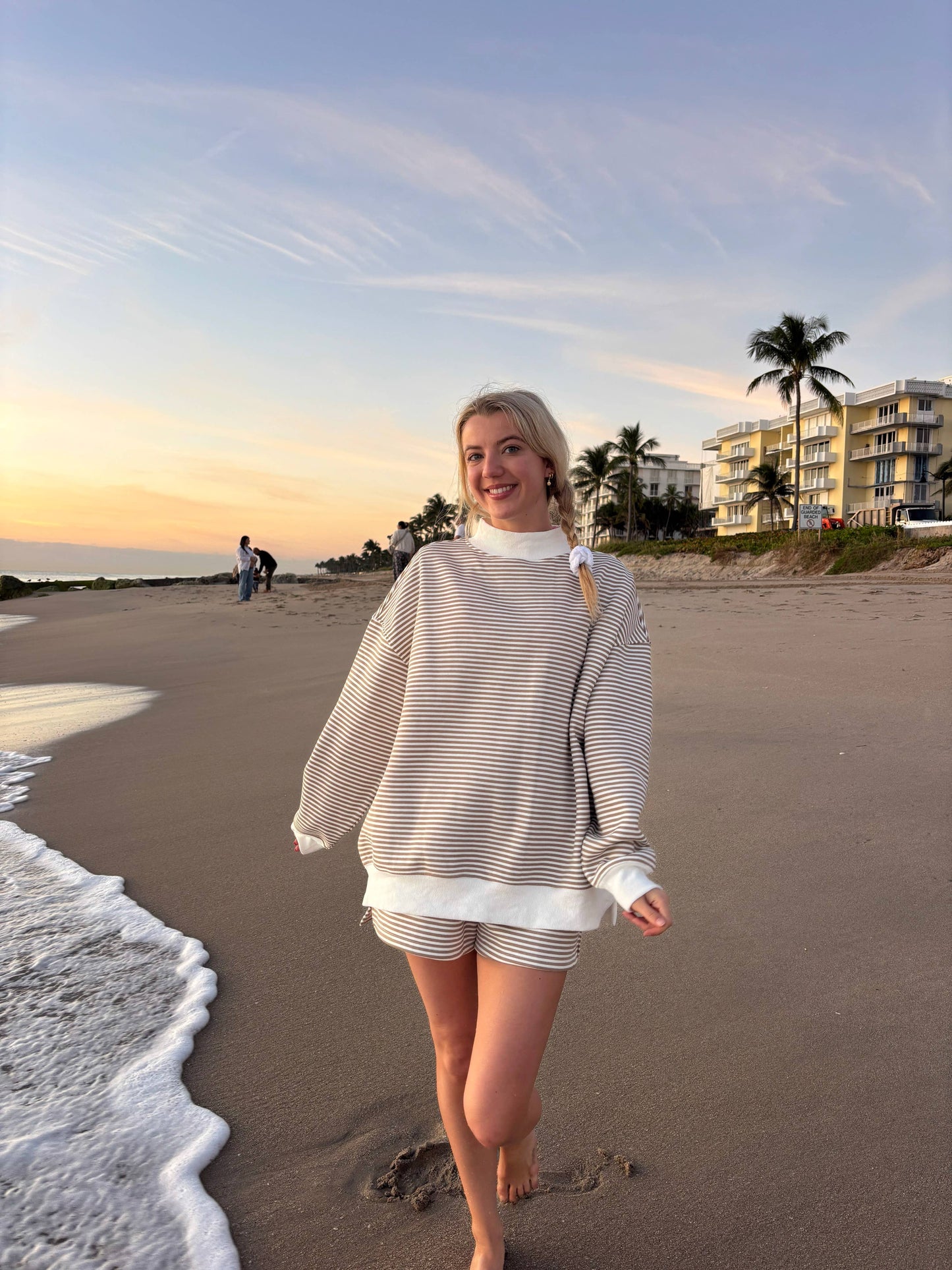 Brown and White Striped Mockneck Sweatshirt
