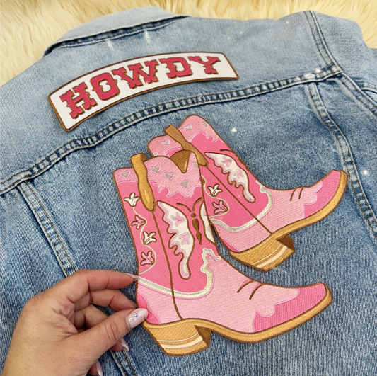 Pink Cowgirl XL Back Patches - Boot + Howdy